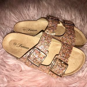 Gold glitter sandals
